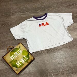 Fila White Crop Top with Purple Trim